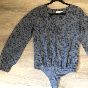 A&F Blue and Black Body Suit w/Puff Sleeves + Bow